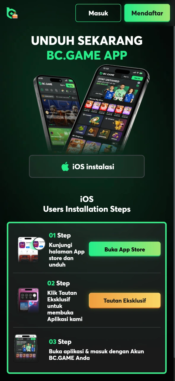 Ikuti petunjuk instalasi di halaman aplikasi BC Game.