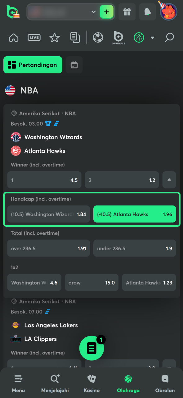 Pasang taruhan pada tim bola basket di berbagai pasaran di BC Game.