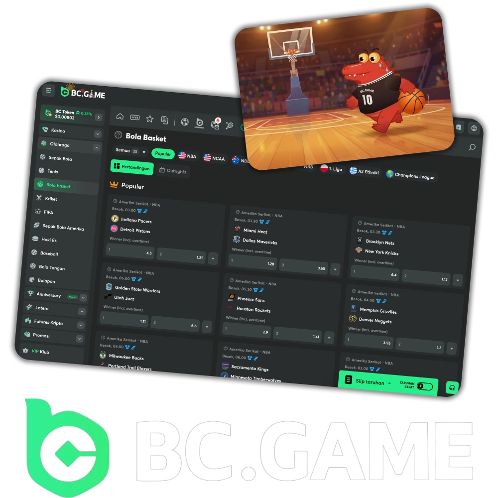 Nikmati pertandingan bola basket dengan BC Game.