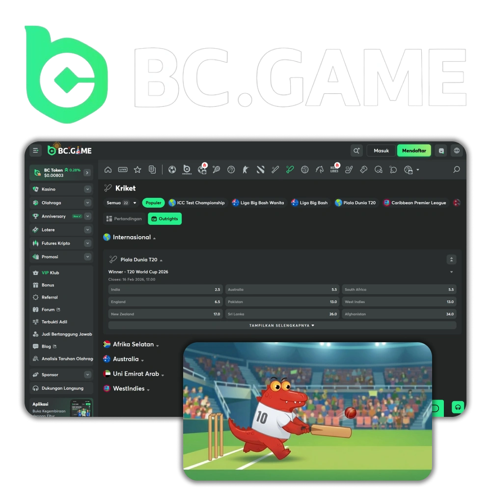 Nikmati taruhan kriket bersama BC Game.