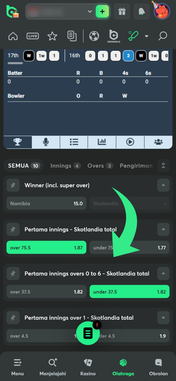Pasang taruhan kriket Anda di BC Game.