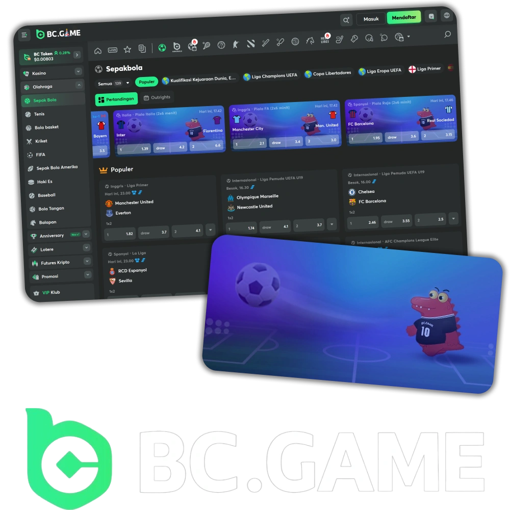 Saksikan turnamen sepak bola populer dan pasang taruhan Anda di BC Game.