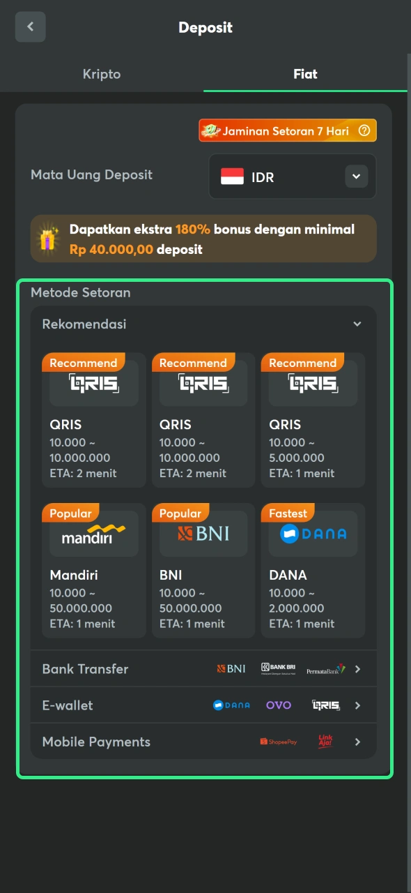 Lakukan deposit pertama Anda di BC Game.
