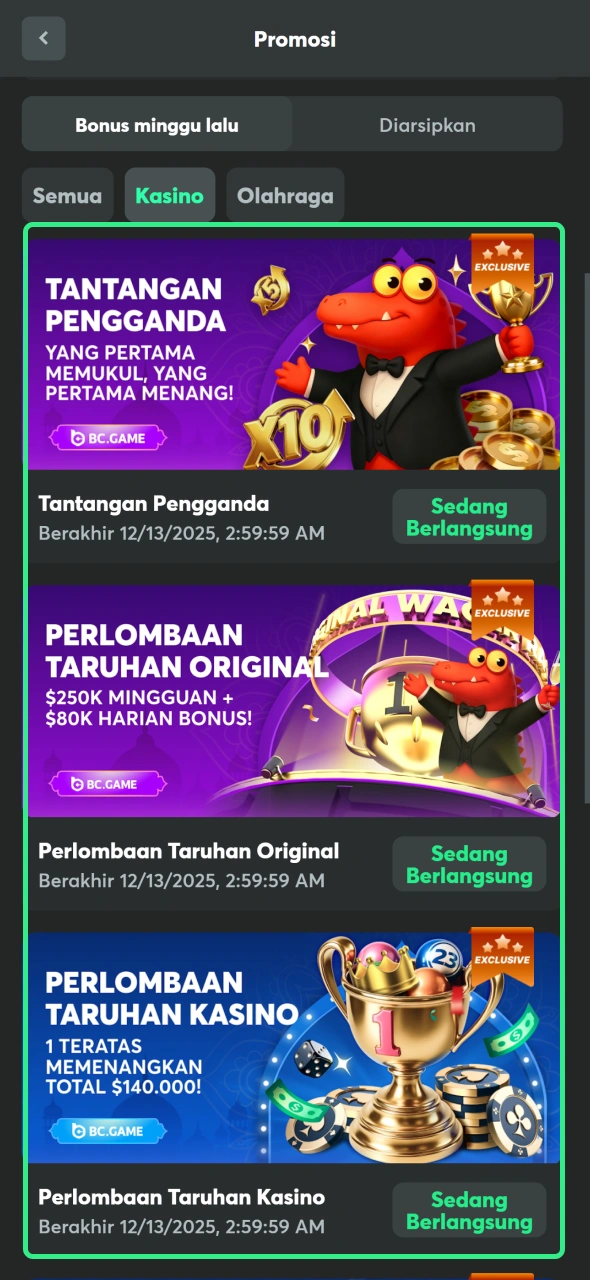 Dapatkan beberapa bonus kasino dari BC Game untuk memenangkan lebih banyak hadiah.