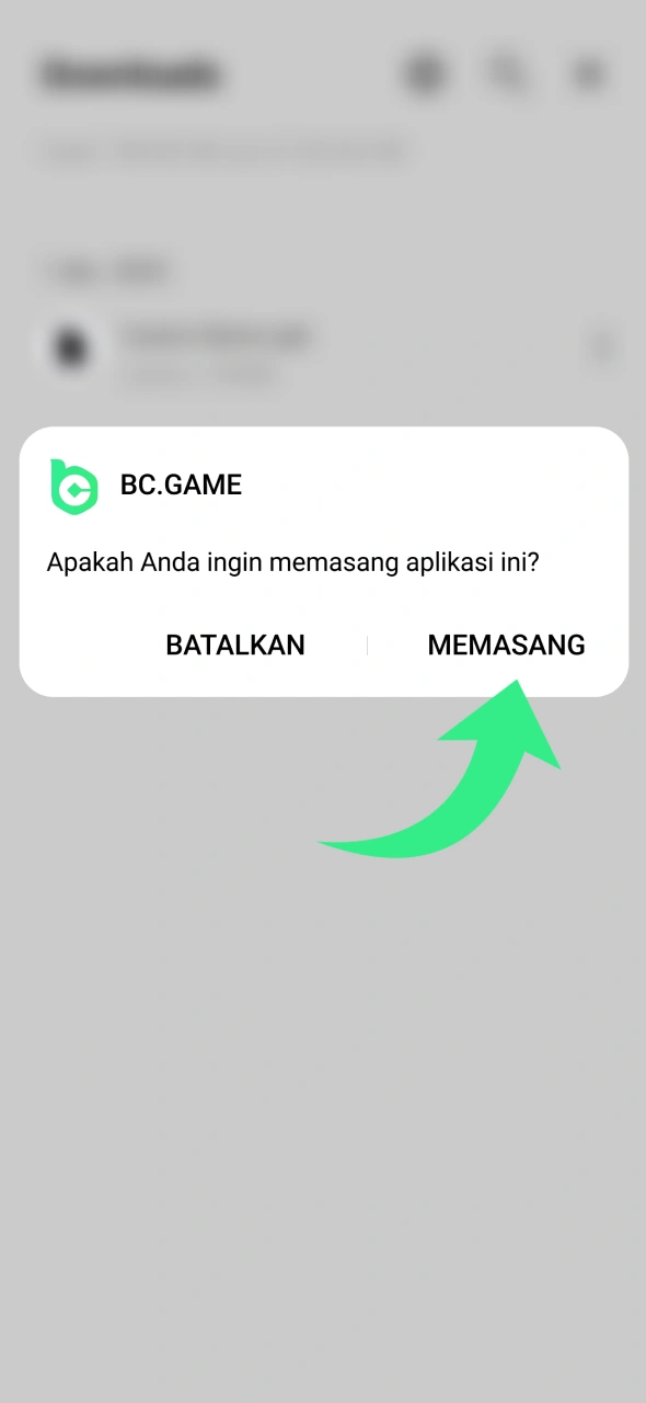Konfirmasi pemasangan aplikasi BC Game.
