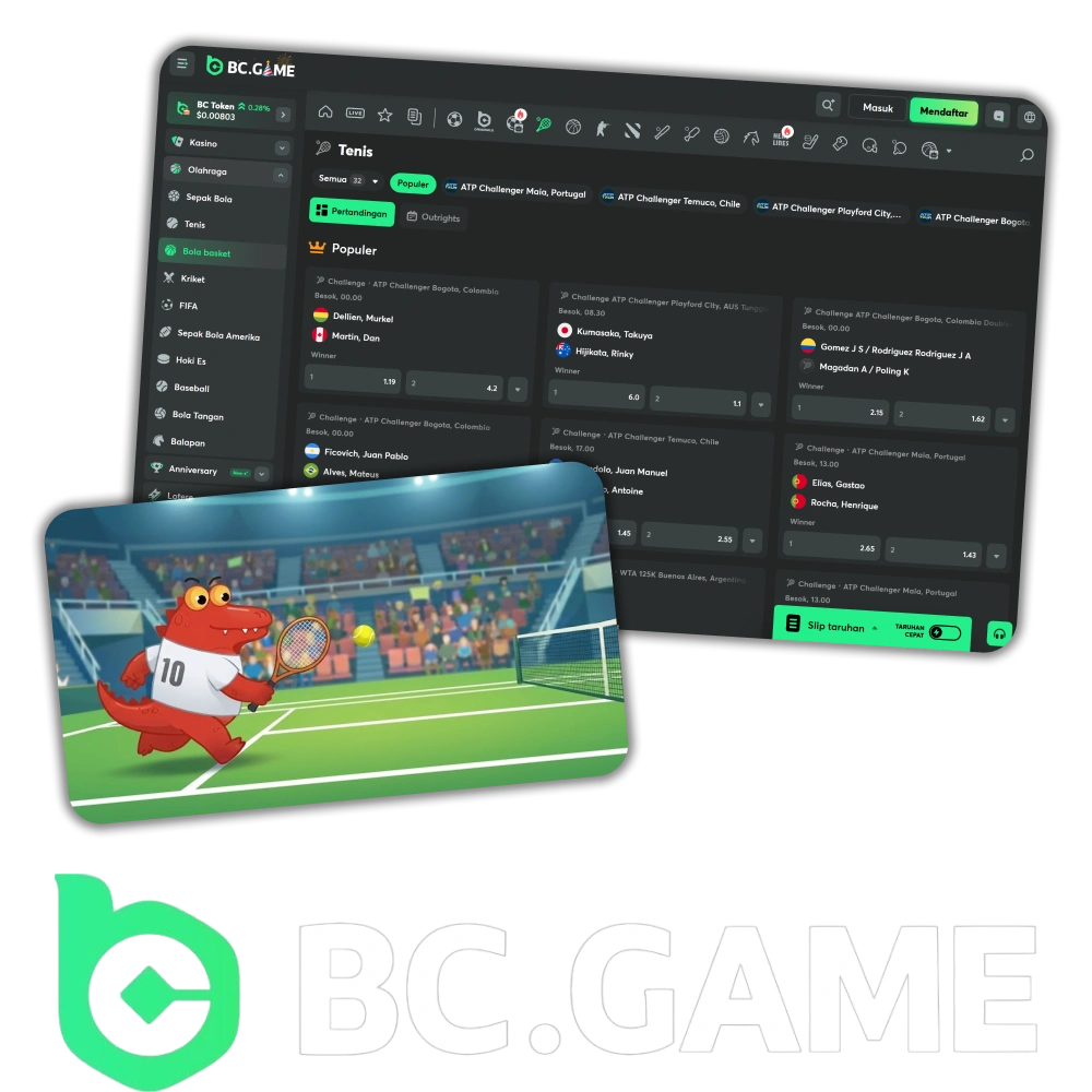 Saksikan pertandingan tenis secara online dan pasang taruhan pada pemain favorit Anda di BC Game.