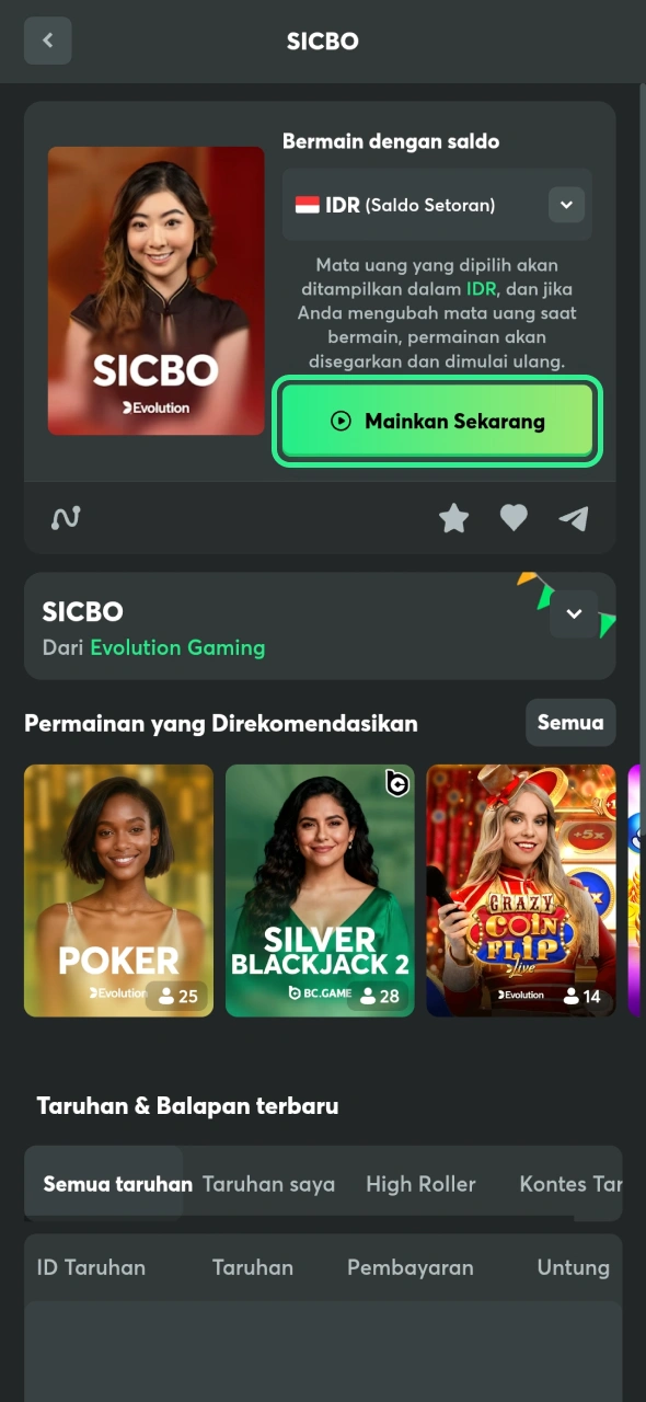 Mulai bermain sekarang dan nikmati interaksi dealer langsung di BC Game.