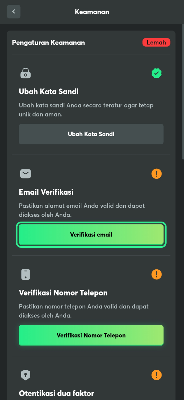 Verifikasi email dan telepon Anda serta aktifkan 2FA untuk perlindungan ekstra di BC Game.
