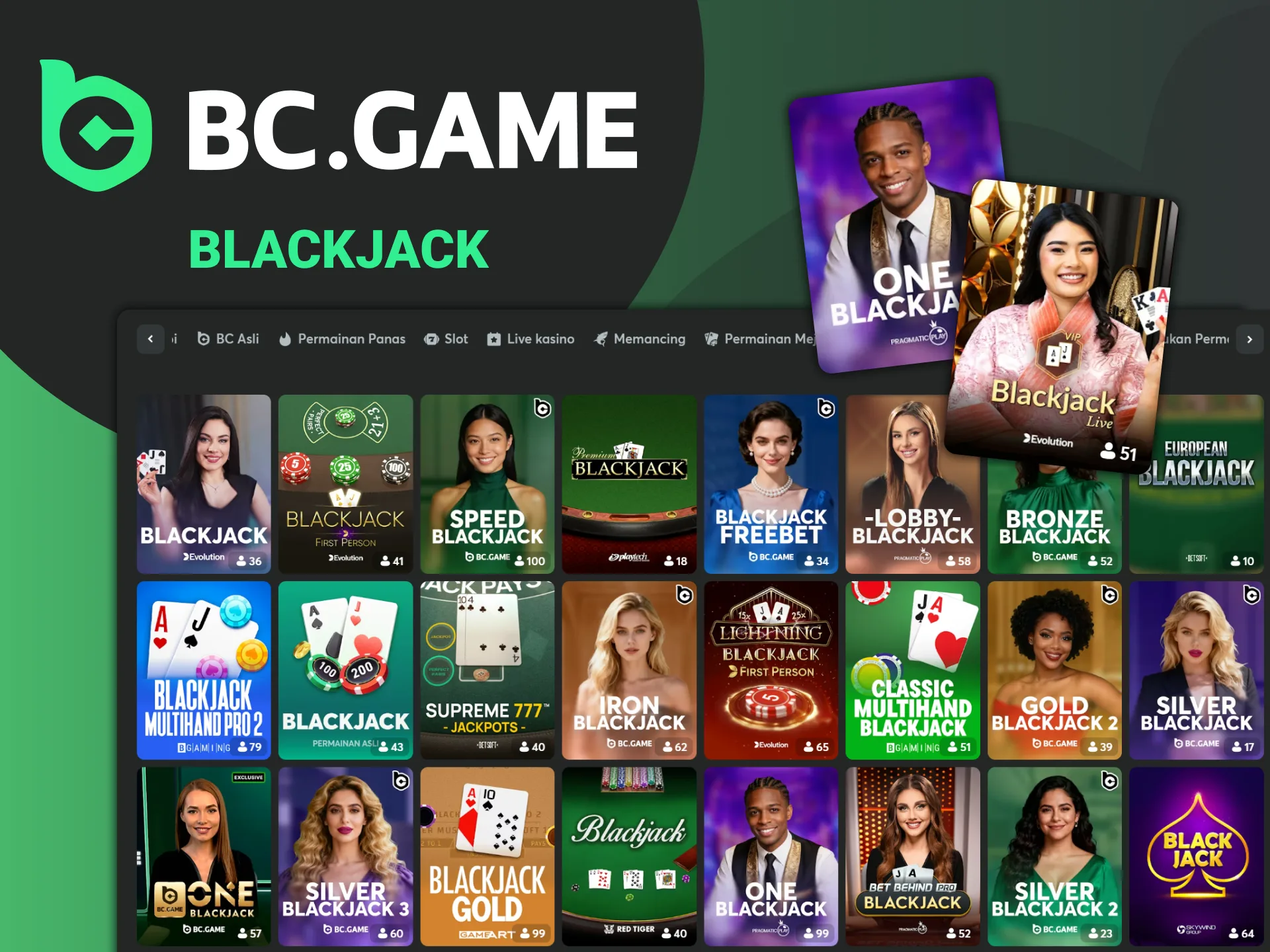 Kuasai strategi Anda dan kejar angka dua puluh satu dengan bermain Blackjack di BC Game.
