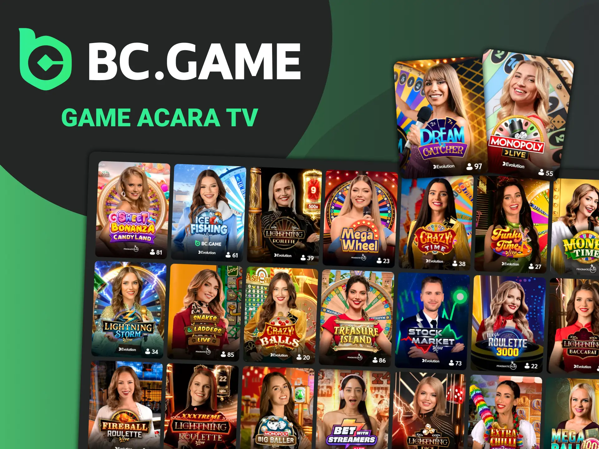 Nikmati hiburan santai dan pengganda besar dengan bermain Game TV Langsung di BC Game.