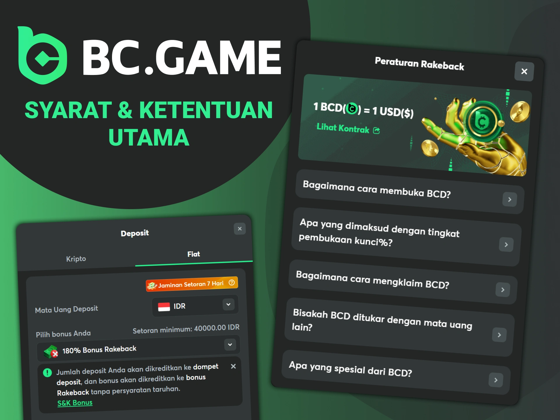 Syarat dan ketentuan bonus BC Game mencakup persyaratan taruhan dan kontribusi permainan.
