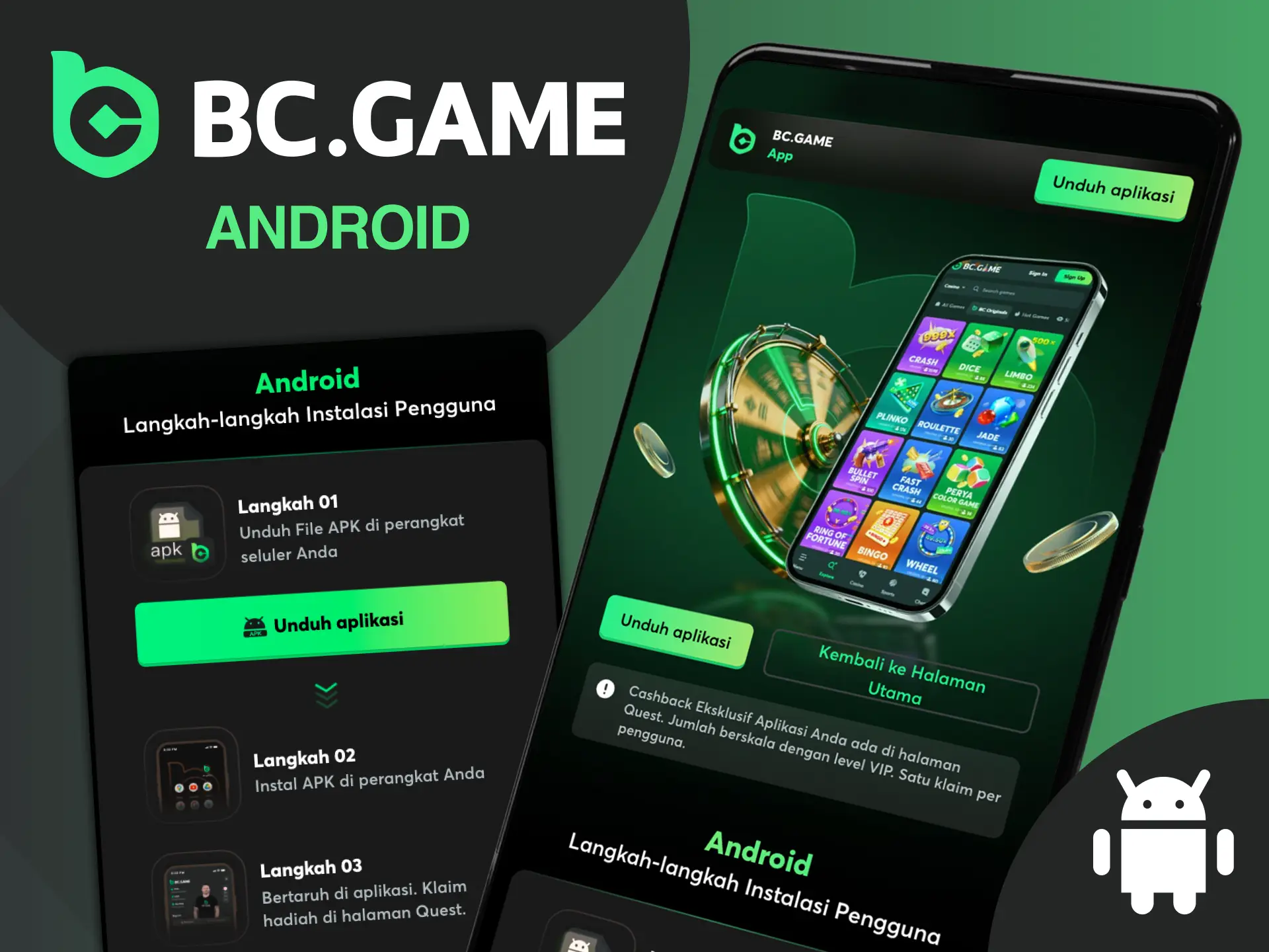 Aplikasi BC Game kompatibel dengan semua perangkat Android modern tempat Anda menikmati permainan kasino.