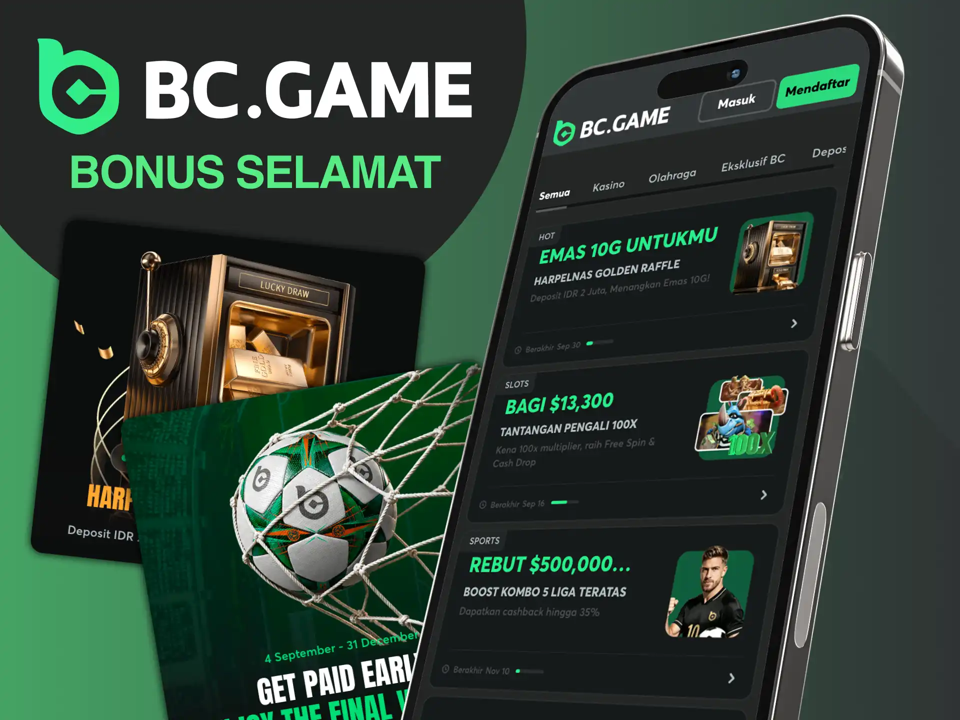 Otorisasi di BC Game dan manfaatkan bonus, dan lebih baik ambil bagian dalam program promosi.