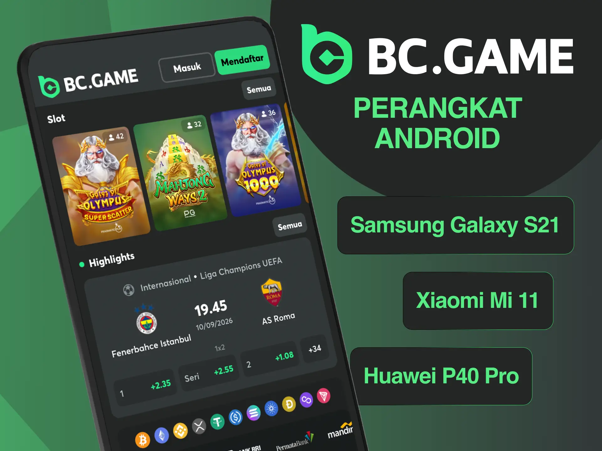 Daftar perangkat Android yang lulus uji kompatibilitas versi PWA untuk aplikasi BC Game tanpa masalah.