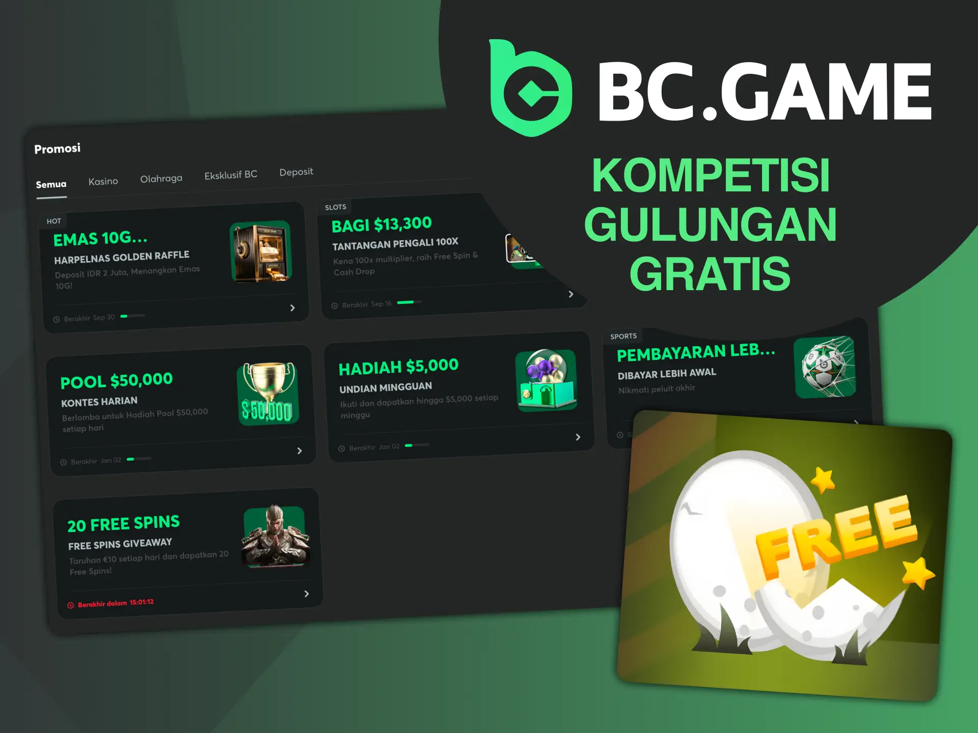 Penawaran bonus lain di BC Game yang harus Anda perhatikan adalah Kompetisi Rollingan Gratis.