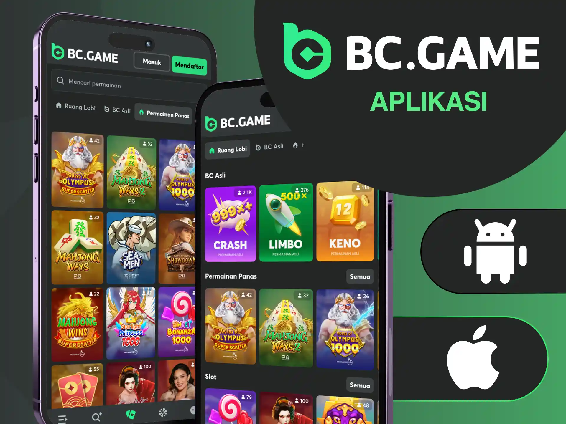 Mainkan permainan kasino favorit Anda dengan aplikasi seluler BC Game.