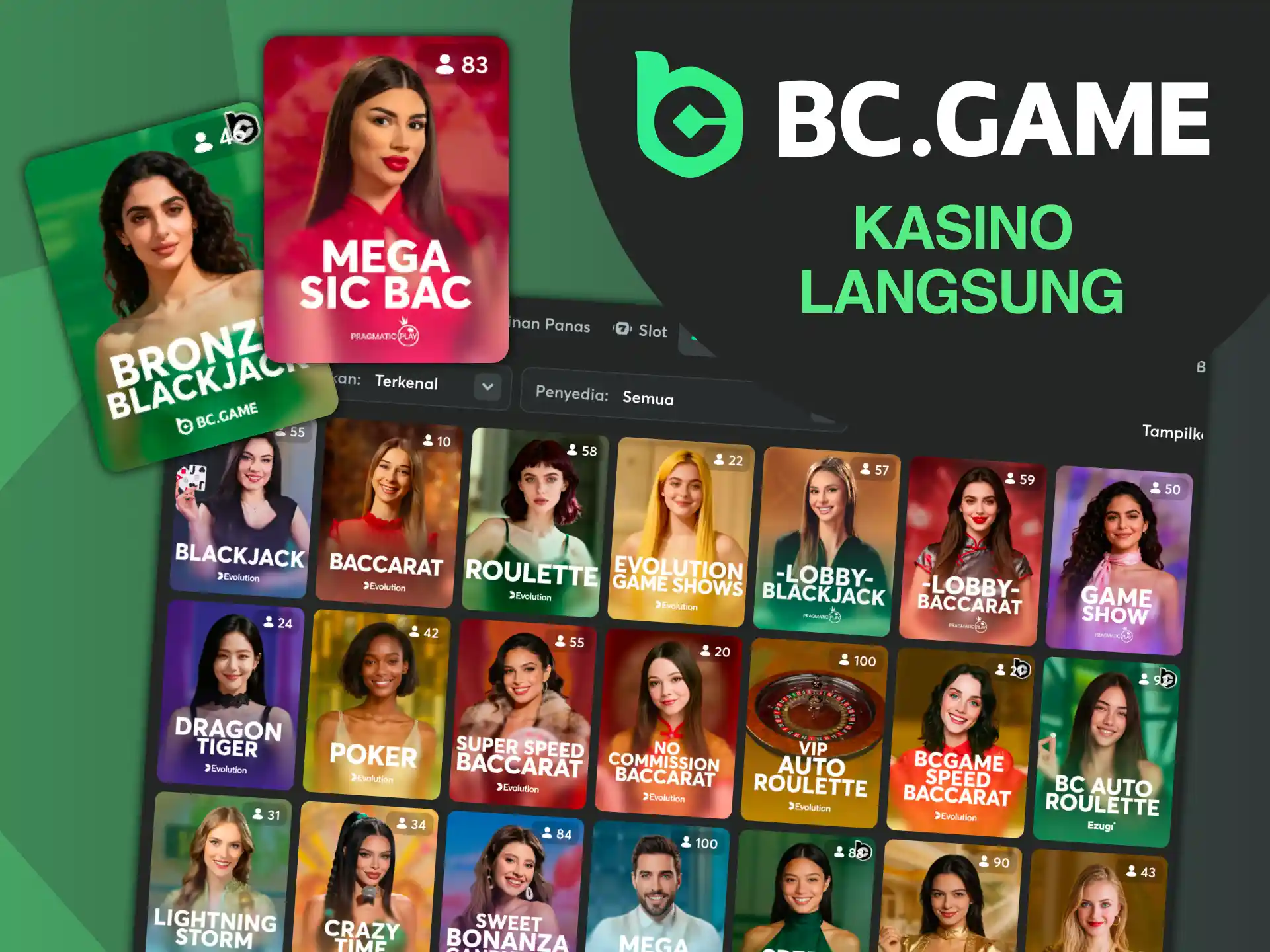 Benamkan diri Anda dalam suasana perjudian dengan permainan kasino langsung di BC Game.