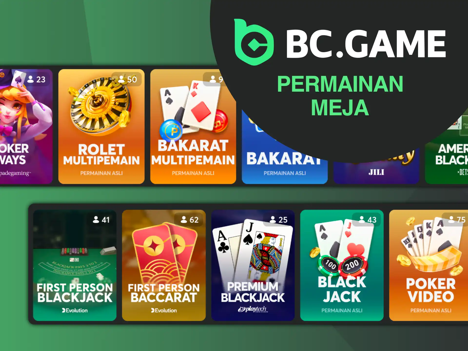 Anda dapat menemukan permainan meja klasik di platform BC Game.