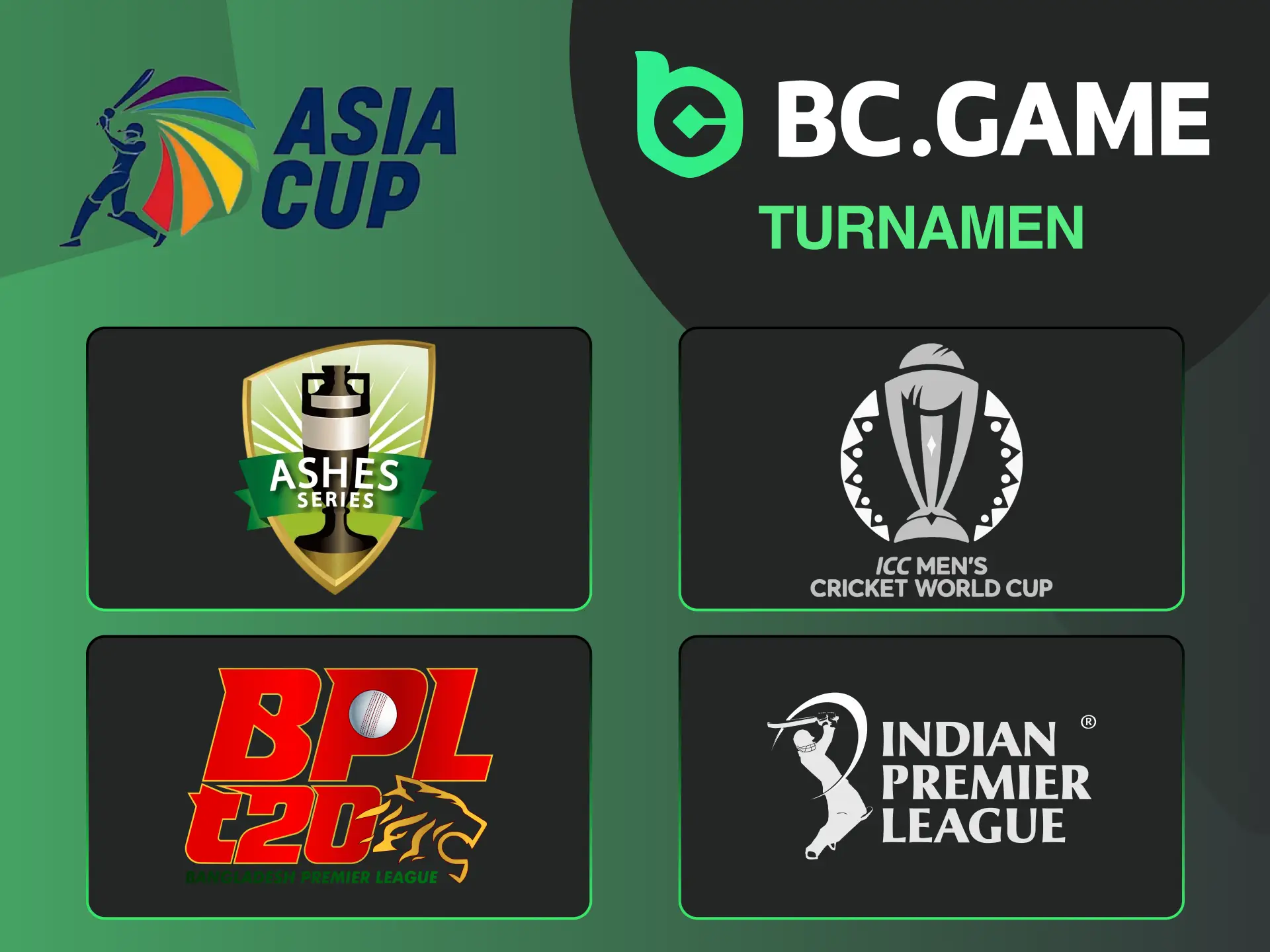 Pasang taruhan kriket BC Game pada turnamen dan liga populer sekarang.