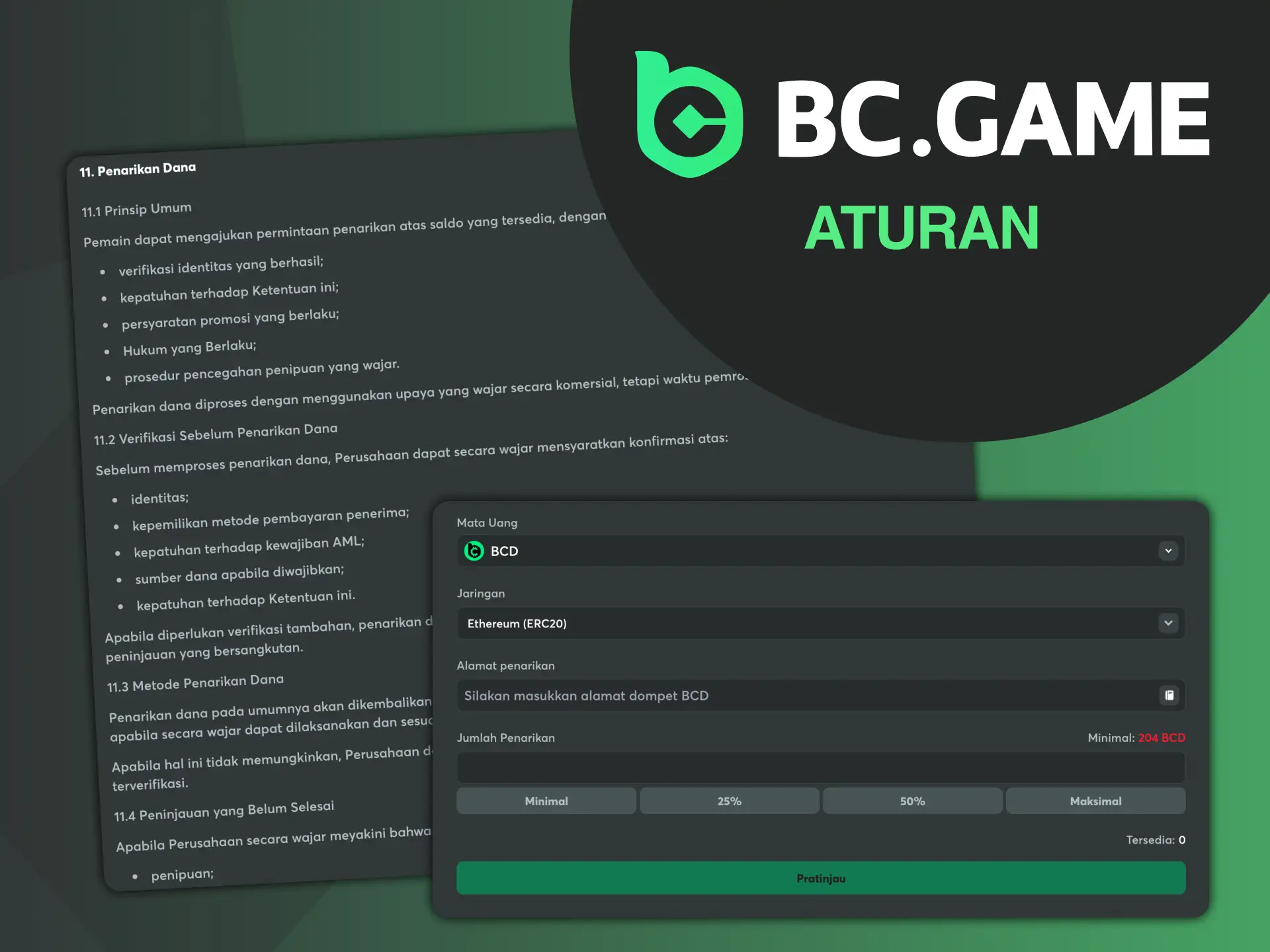 Aturan dan ketentuan untuk penarikan di kasino BC Game.