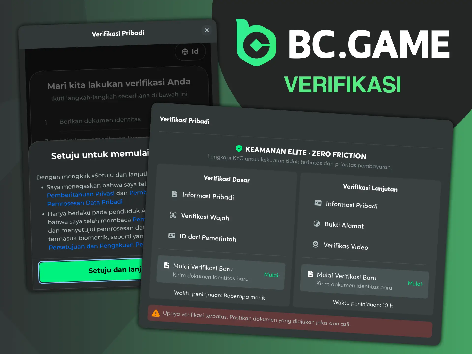 Untuk verifikasi di BC Game, Anda dapat menggunakan petunjuk langkah demi langkah.