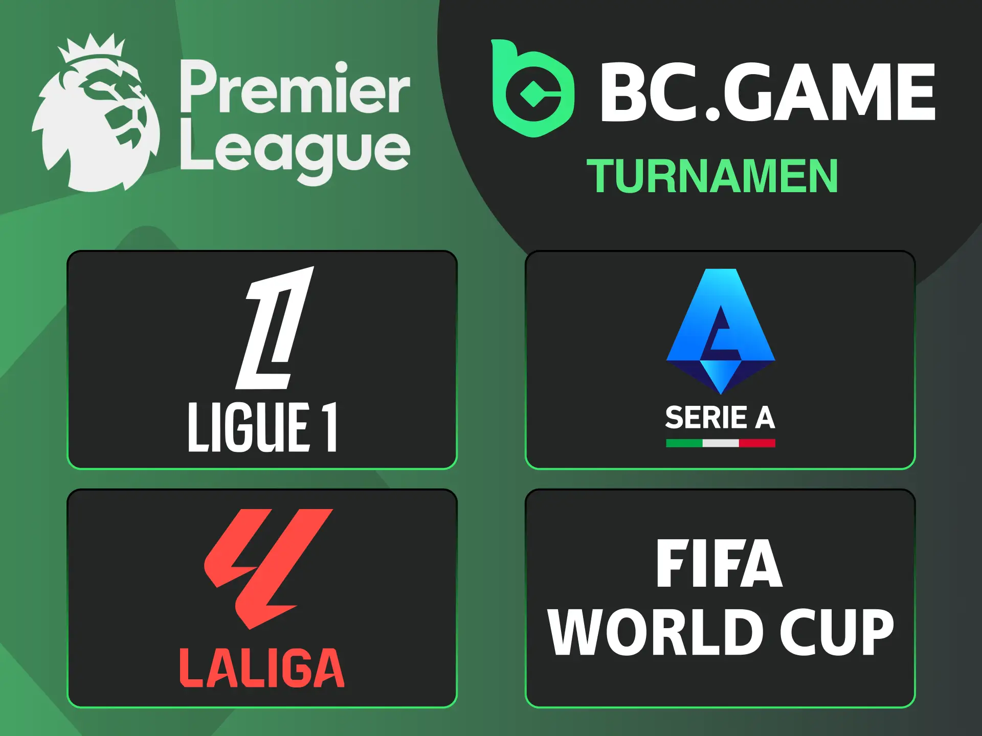 Pasang taruhan sepak bola BC Game pada turnamen paling diminati Indonesia.