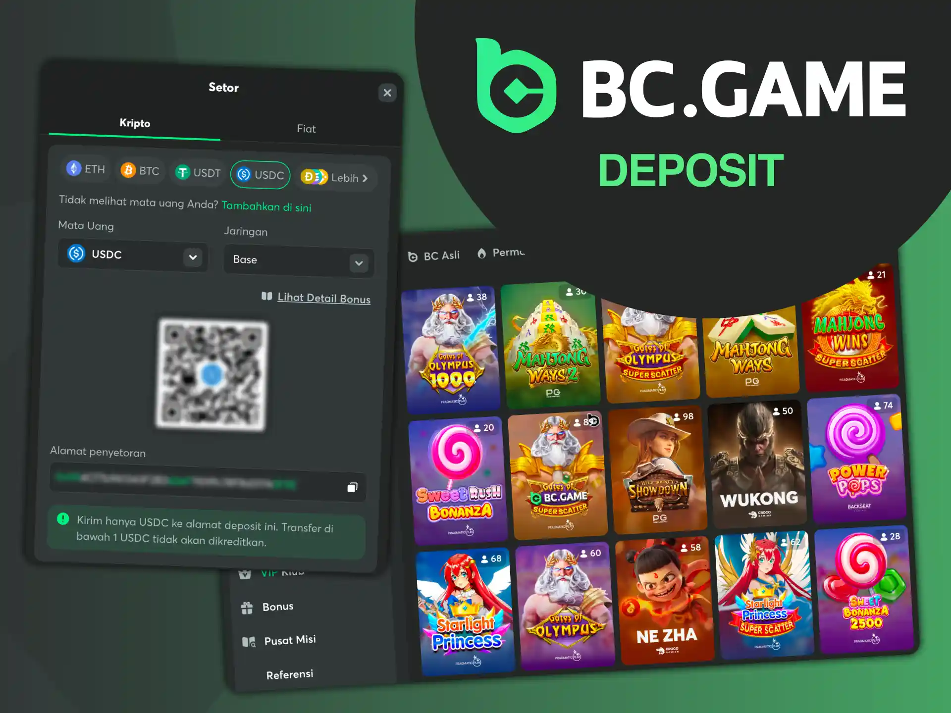 Pelajari metode deposit dan penarikan untuk main slot BC Game.