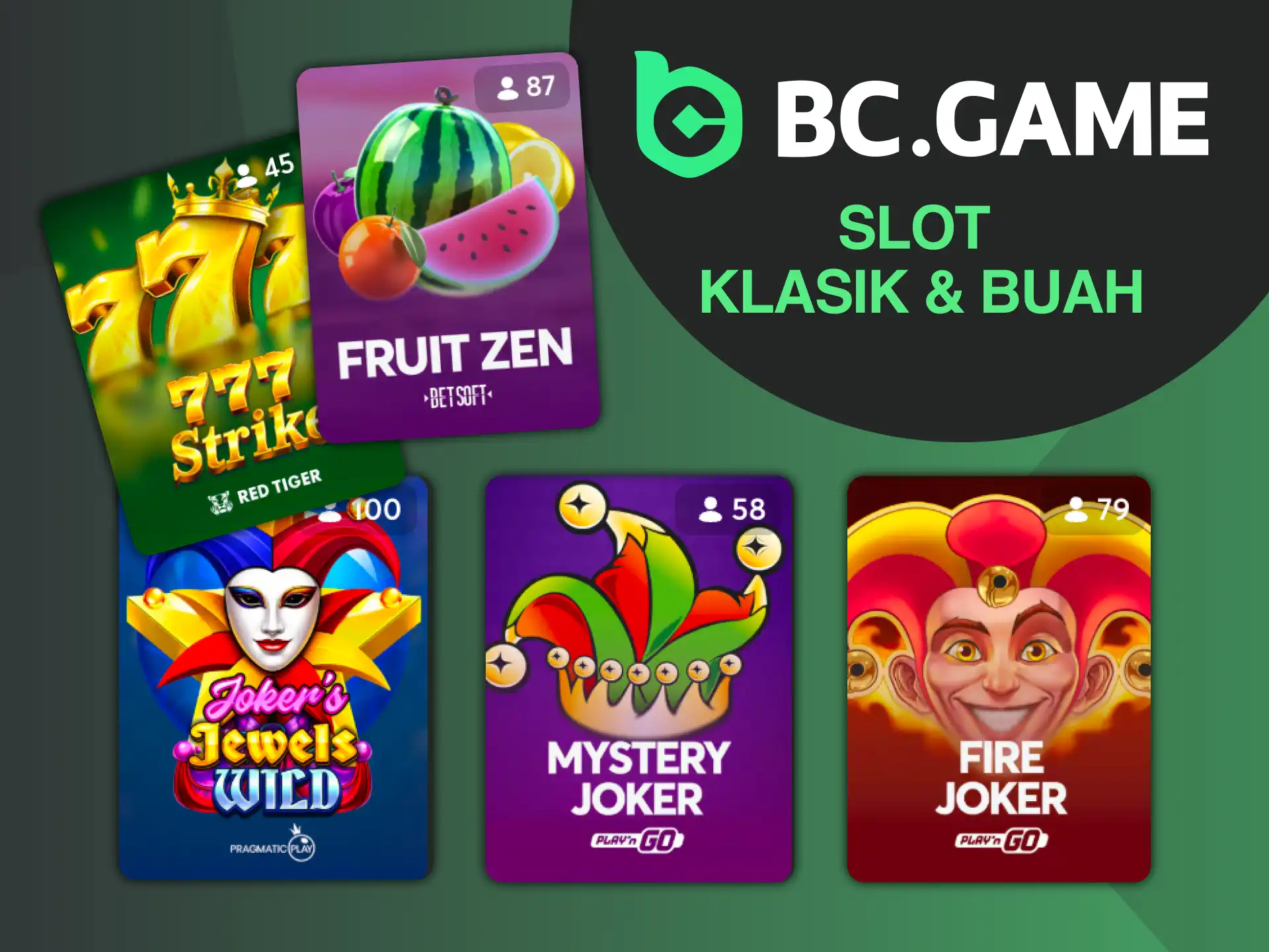 Mainkan jenis mesin slot klasik dan buah favorit di BC Game.