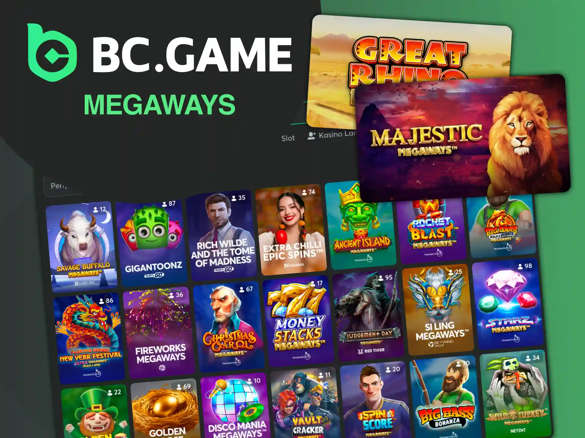 Rasakan sensasi menang besar di jenis mesin slot Megaways BC Game.