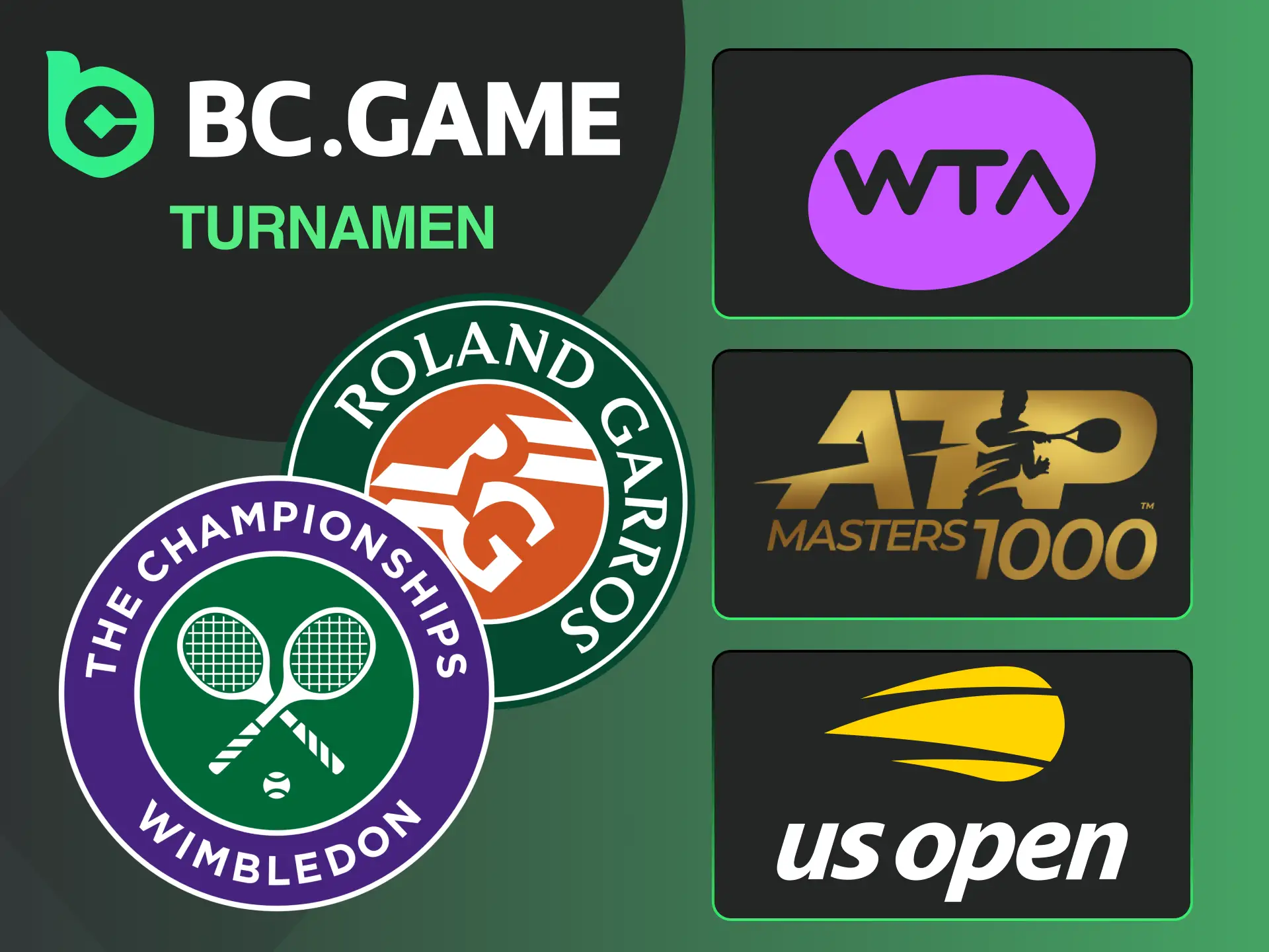 Pasang taruhan tenis BC Game pada turnamen terbesar dan raih kemenangan.