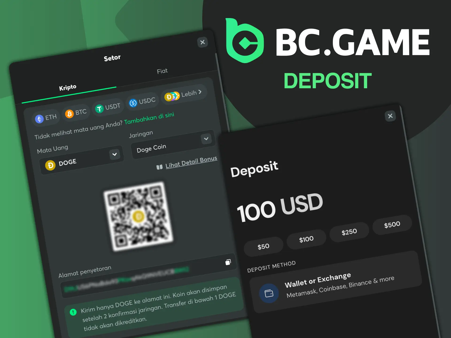 Melakukan deposit di BC Game sangat mudah, Anda dapat memilih dari berbagai opsi pembayaran.