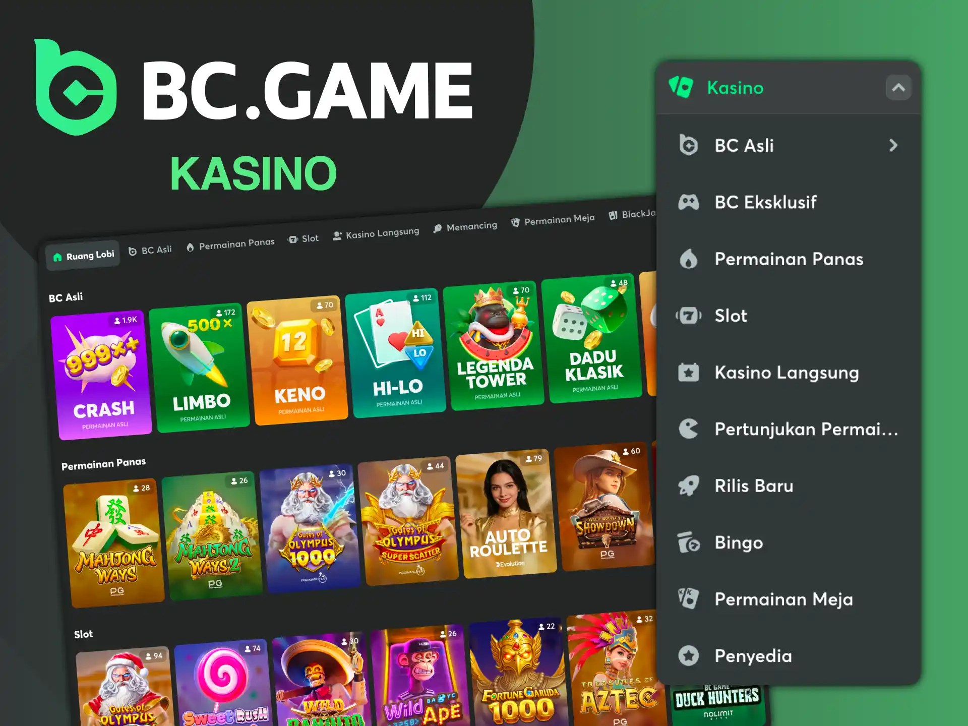 Pilihan permainan kasino terbesar di Indonesia di BC Game.