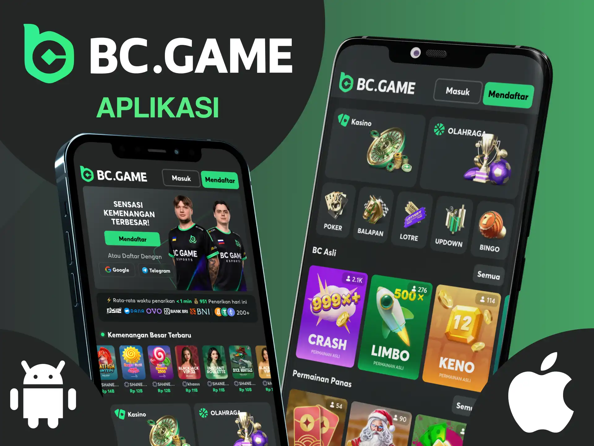 Banyak fitur praktis di aplikasi BC Game untuk Androind dan iOS.