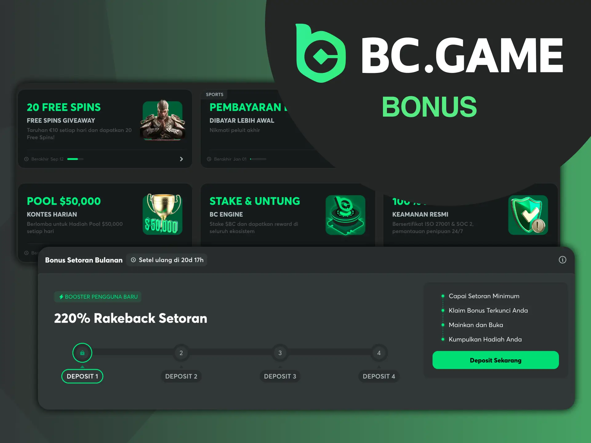 Otorisasi di BC Game dan manfaatkan bonus, dan lebih baik ambil bagian dalam program promosi.