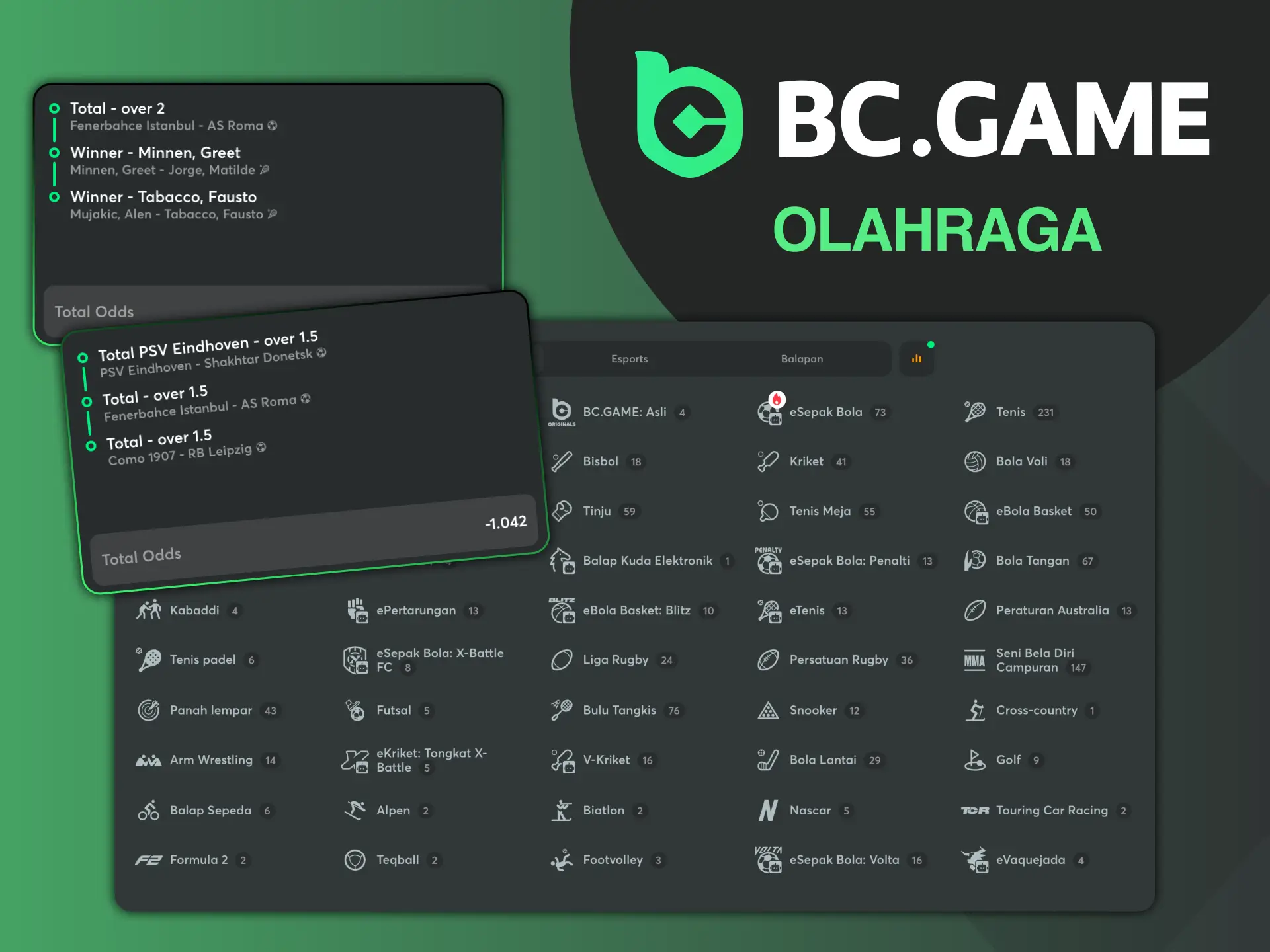 Bertaruh pada olahraga populer di Indonesia di platform taruhan kami, BC Game.