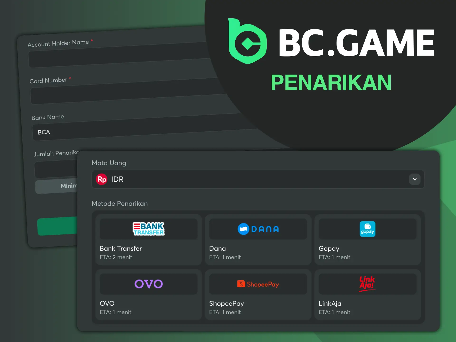 Tarik kemenangan Anda di platform BG Game, yang juga dapat Anda lakukan dengan menggunakan metode pembayaran apa pun yang tersedia.